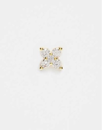6mm crystal flower labret ear piercing in gold plated