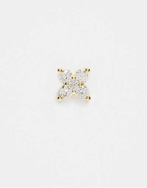 6mm crystal flower labret ear piercing in gold plated