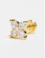 6mm crystal flower labret ear piercing in gold plated