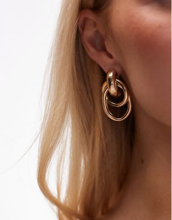 Eloise double drop door knocker earrings in gold tone