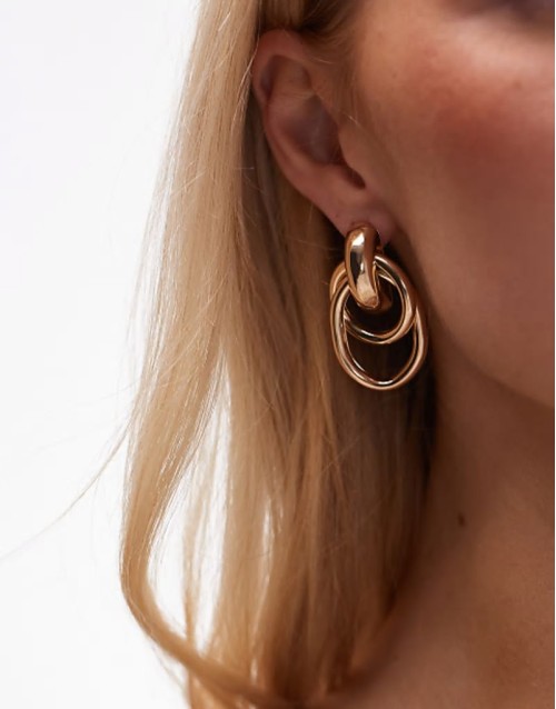 Eloise double drop door knocker earrings in gold tone