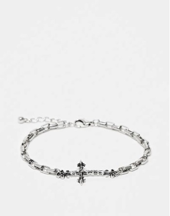unisex chain bracelet with skinny cross in silver