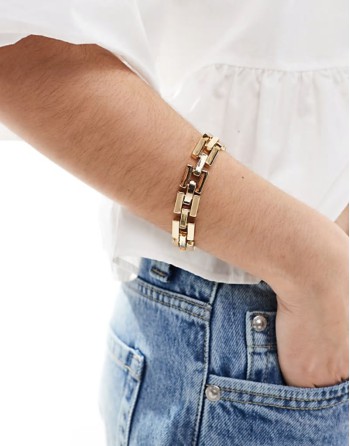 bracelet with rectangle chain detail in gold tone