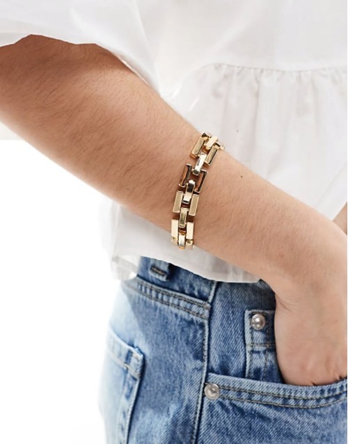 bracelet with rectangle chain detail in gold tone