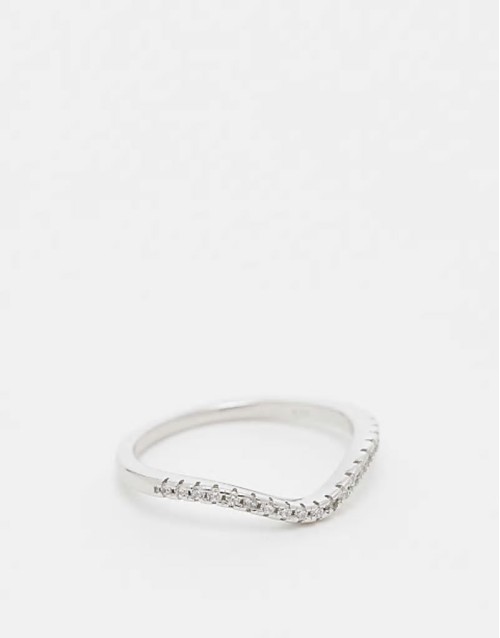 CZ gemset wave ring in sterling silver