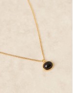 Lost Souls stainless steel 18ct gold plated necklace with black natural stone pendant
