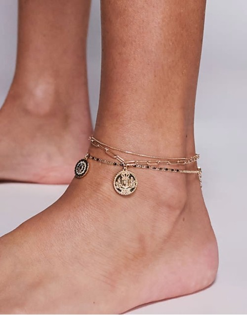 magiclove multirow coin pendant anklet in gold