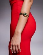 cuff bracelet with green stone in 18k gold plated