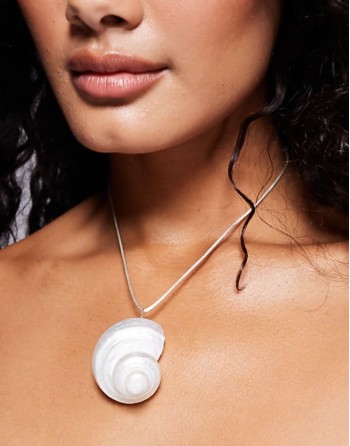 oversized pearlescent shell wax cord necklace in cream