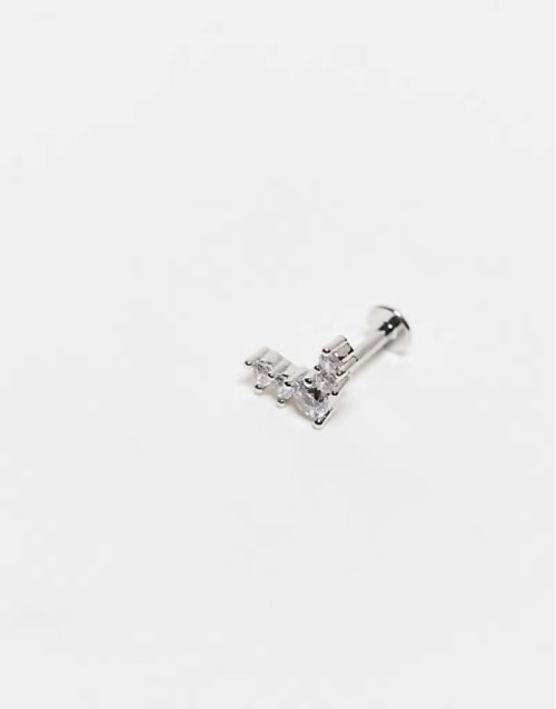 Special Offer 6mm gemset V petals labret ear piercing in sterling silver