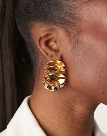 hoop earrings with folded petal detail in gold tone