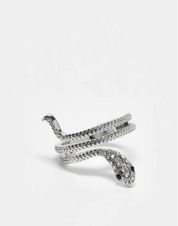 Curve ring with wrap around snake detail in silver tone