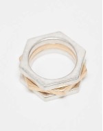 hex triple band ring in mixed metal