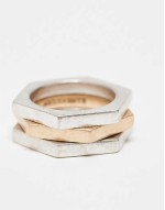 hex triple band ring in mixed metal
