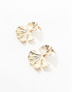 drop earrings with textured leaf design in gold tone