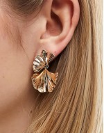 drop earrings with textured leaf design in gold tone