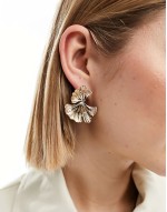 drop earrings with textured leaf design in gold tone
