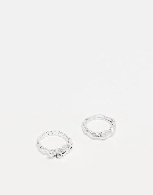 unisex ring 2 pack in silver molten mental
