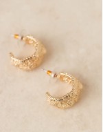 half hoop earrings in textured abstract design in gold tone