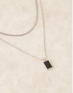 pack of 2 necklaces with snake chain and enamel pendant in silver tone