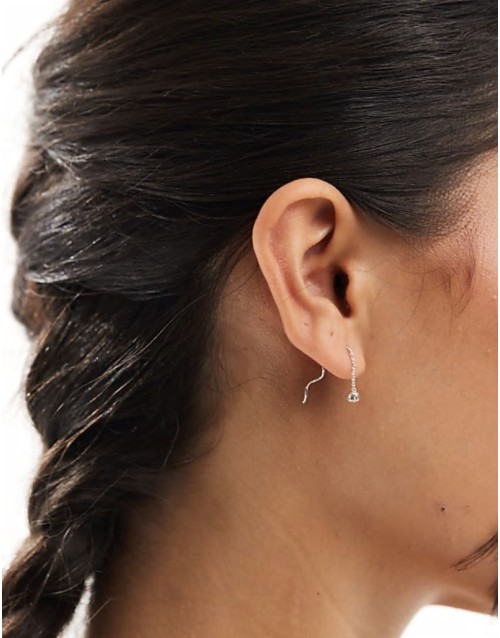 pearl through long back earrings in sterling silver