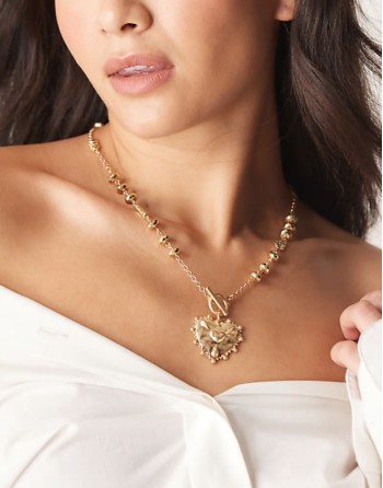 boho heart t-bar pendant necklace in gold